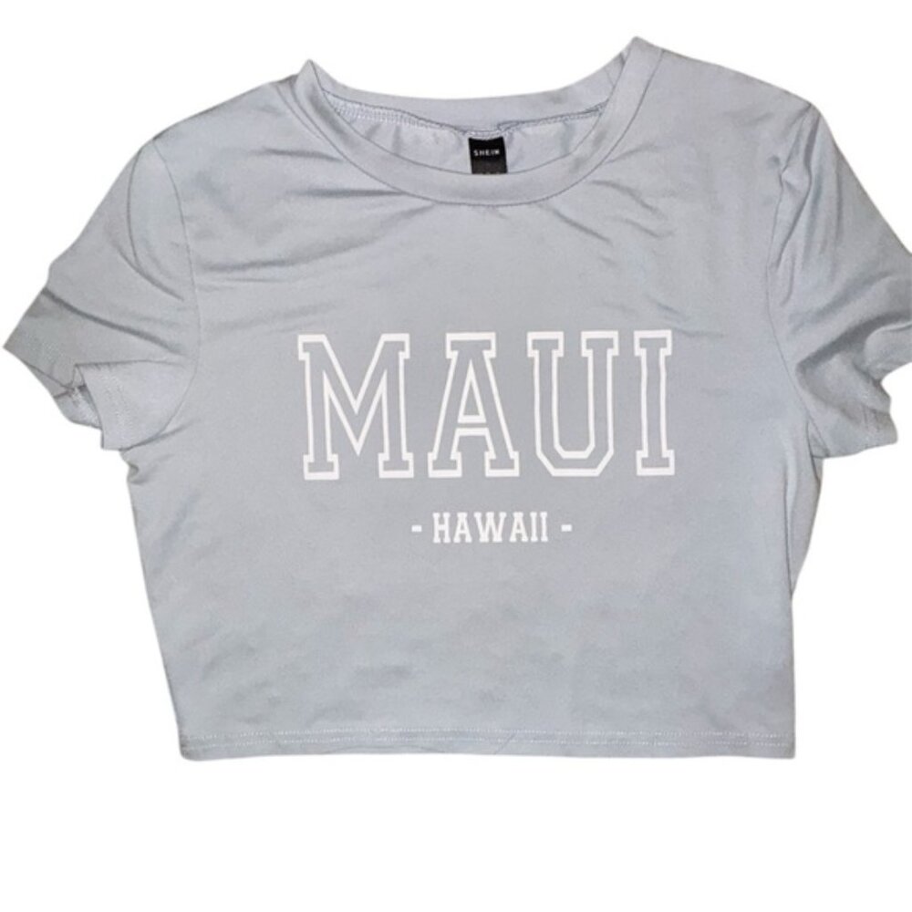 SHEIN Women's Blue and Grey Crop-top